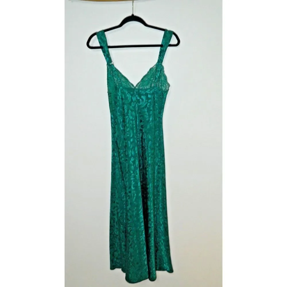 Victoria's‎ Secret Nightgown Slip Dress Medium Vintage Gold  Green Satin Beaded